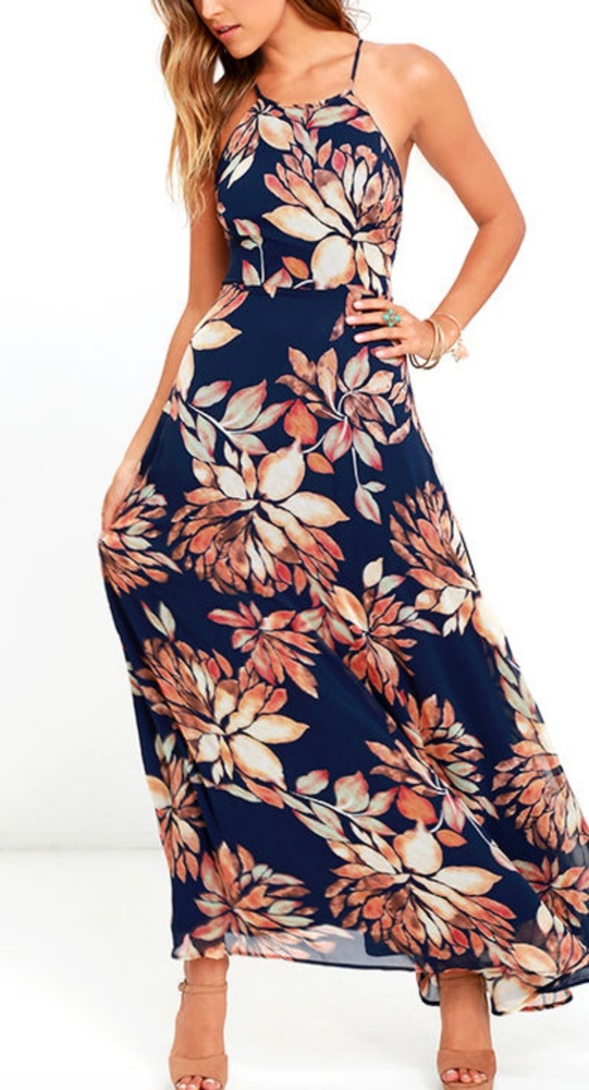 Navy blue floral maxi dress